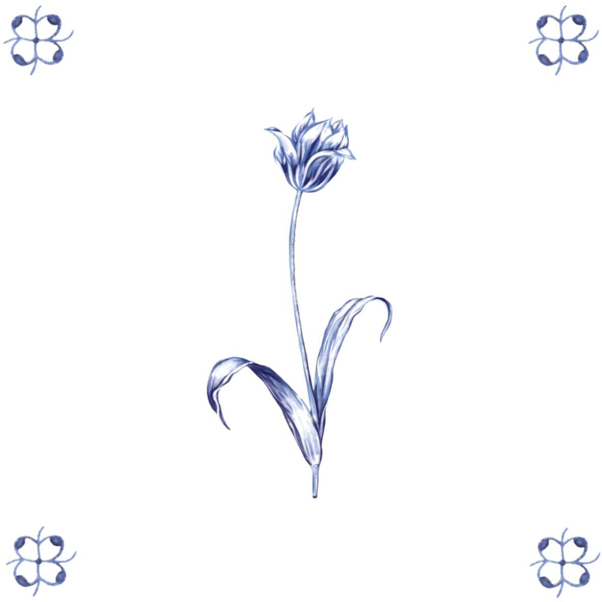 Delft Blue Ceramic Tile- Tulip︱Bathroom Tile, Splashback, Kitchen Tiles, Modern Dutch Style