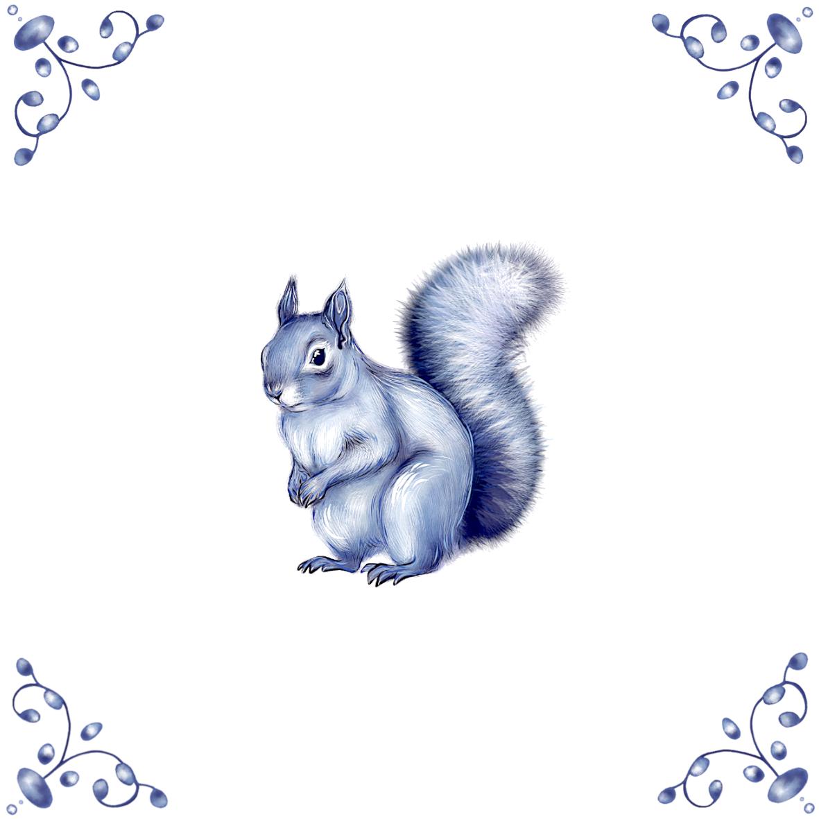 Delft Blue Ceramic Tile- Squirrel︱Bathroom Tile, Splashback, Kitchen Tiles, Modern Dutch Style