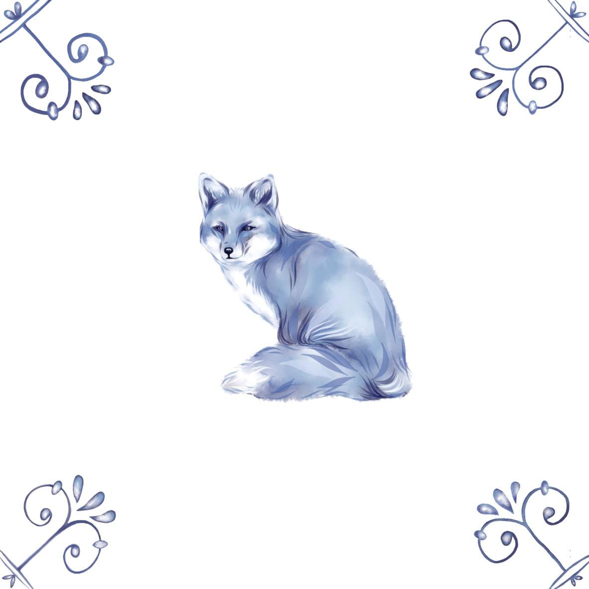 Delft Blue Ceramic Tile- Fox︱Bathroom Tile, Splashback, Kitchen Tiles, Modern Dutch Style
