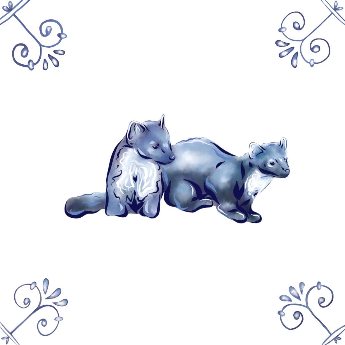 Delft Blue Ceramic Tile- Pine Martens︱Bathroom Tile, Splashback, Kitchen Tile, Modern Dutch Style