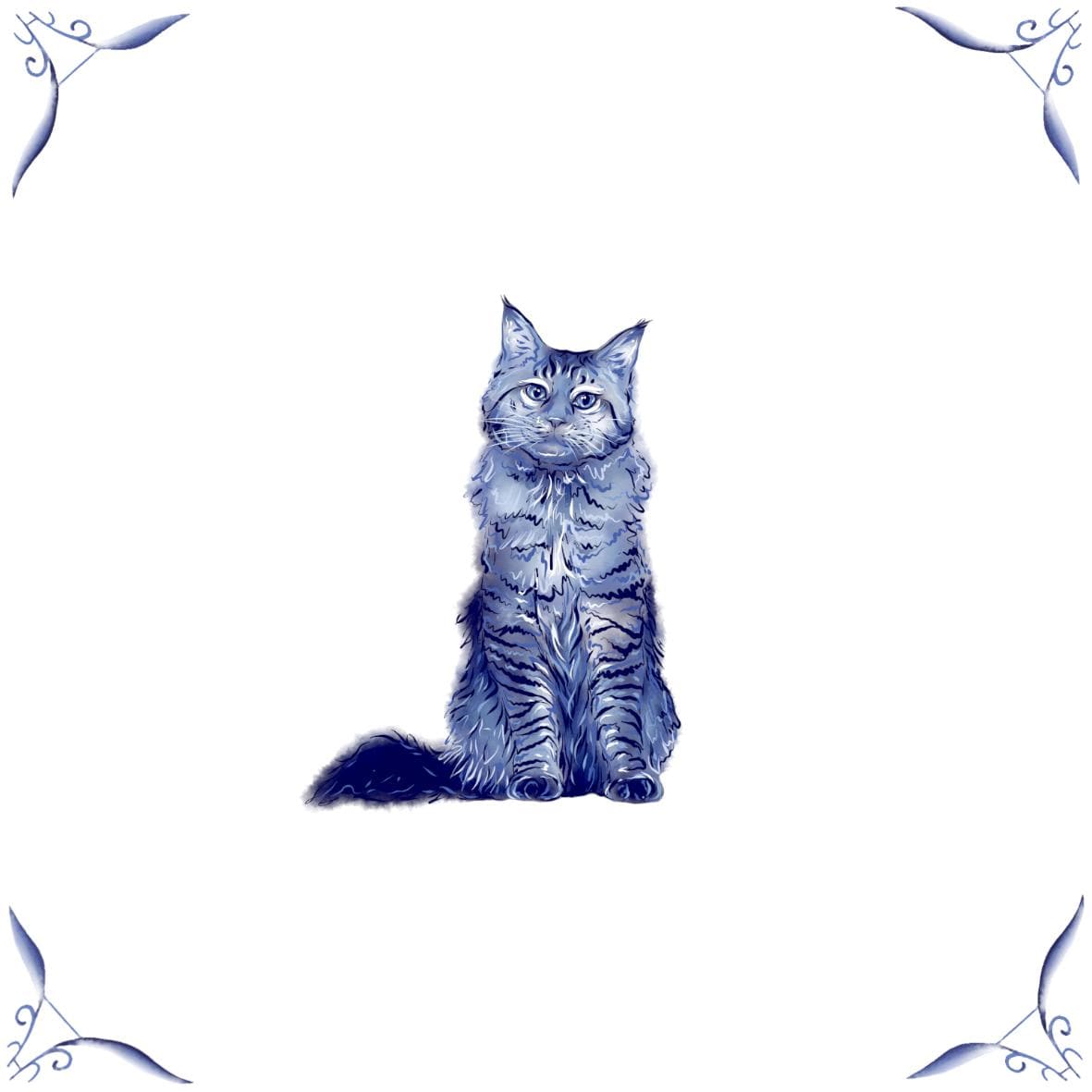 Delft Blue Ceramic Tile- Maine Coon Cat︱Bathroom Tile, Splashback, Kitchen Tiles, Modern Dutch Style