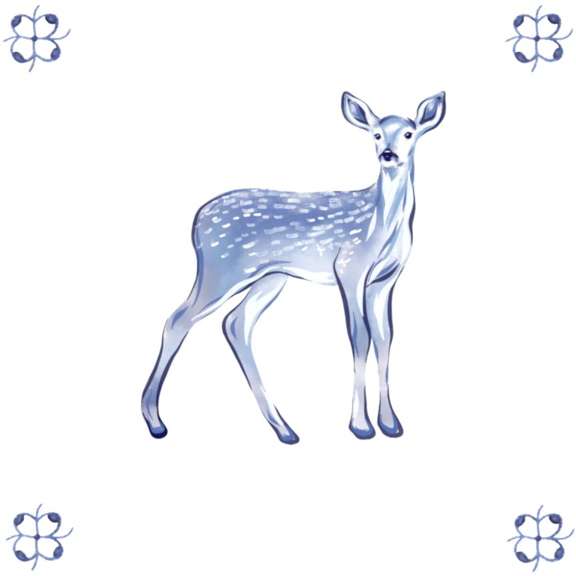 Delft Blue Ceramic Tile- Deer︱Bathroom Tile, Splashback, Kitchen Tiles, Modern Dutch Style
