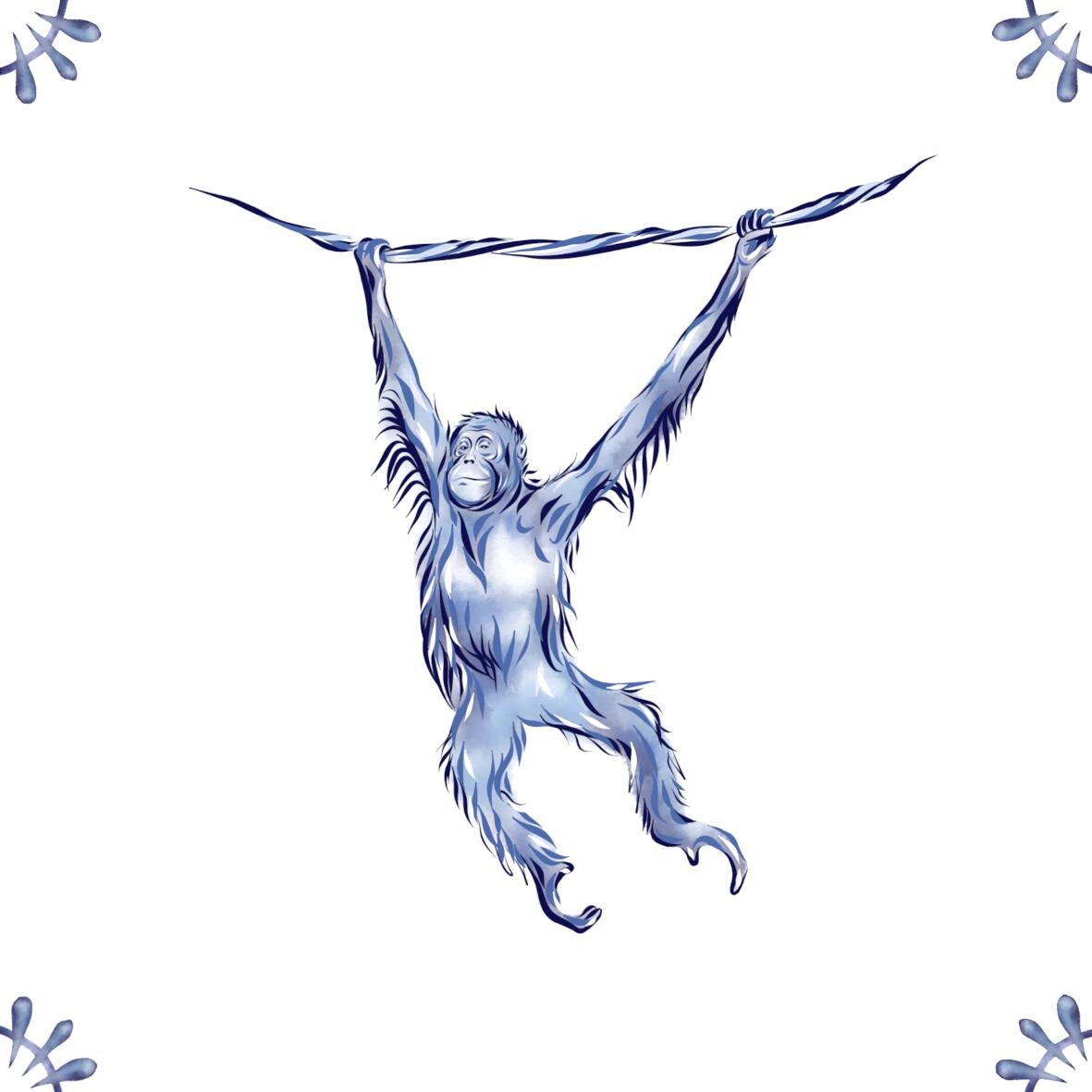 Delft Blue Ceramic Tile- Orangutan︱Bathroom Tile, Splashback, Kitchen Tiles, Modern Dutch Style