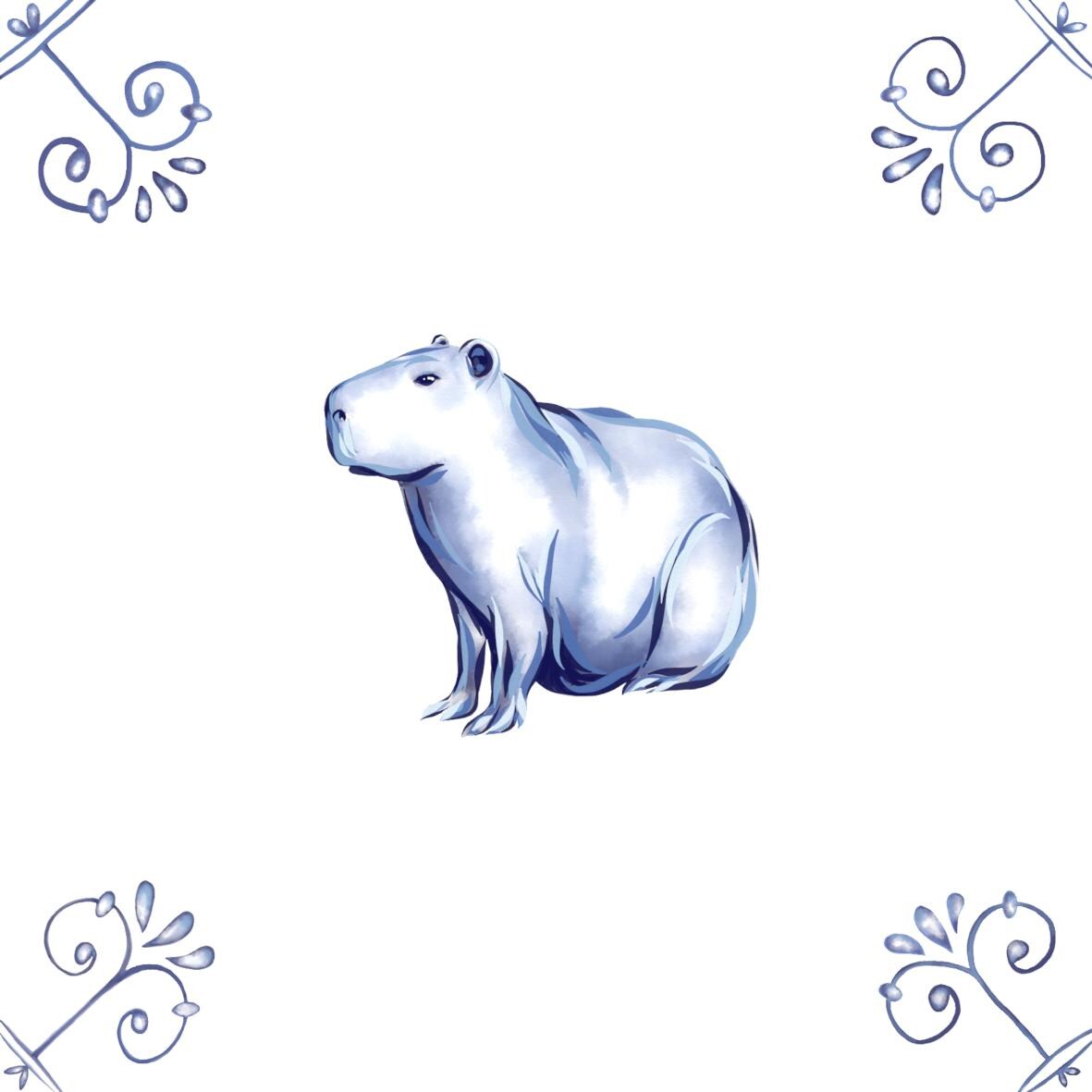 Delft Blue Ceramic Tile- Capybara︱Bathroom Tile, Splashback, Kitchen Tiles, Modern Dutch Style