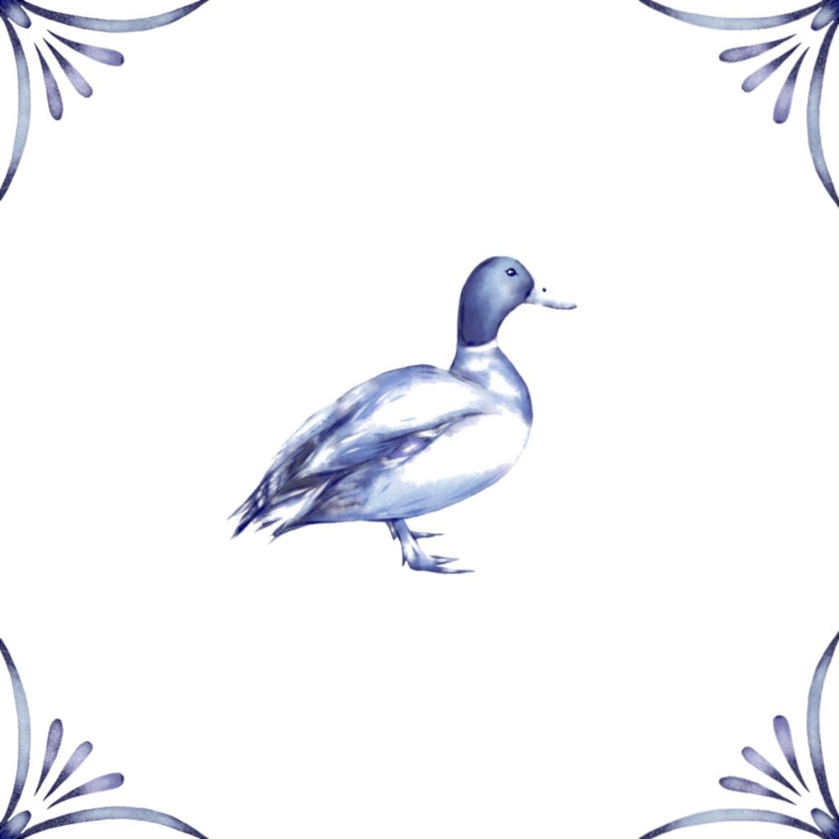 Delft Blue Ceramic Tile- Mallard Duck︱Bathroom Tile, Splashback, Kitchen Tiles, Modern Dutch Style