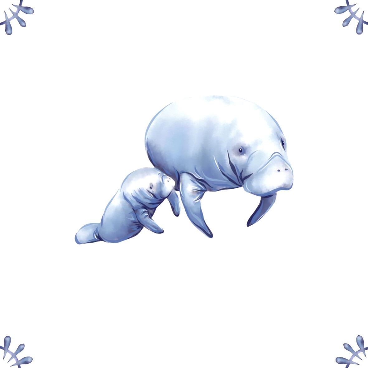 Delft Blue Ceramic Tile- Manatee︱Bathroom Tile, Splashback, Kitchen Tiles, Modern Dutch Style
