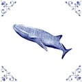 Delft Blue Ceramic Tile- Whale Shark︱Bathroom Tile, Splashback, Kitchen Tiles, Modern Dutch Style