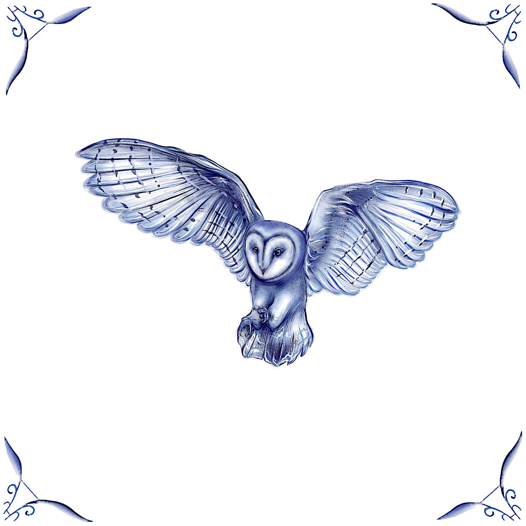 Delft Blue Detailed Barn Owl Ceramic Tile – Dutch Style Kitchen Decor