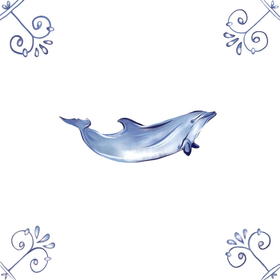 Delft Blue Ceramic Tile- Dolphin︱Bathroom Tile, Splashback, Kitchen Tiles, Modern Dutch Style