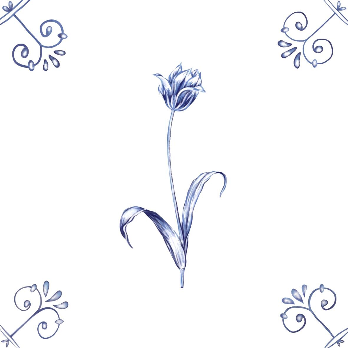 Delft Blue Ceramic Tile- Tulip︱Bathroom Tile, Splashback, Kitchen Tiles, Modern Dutch Style