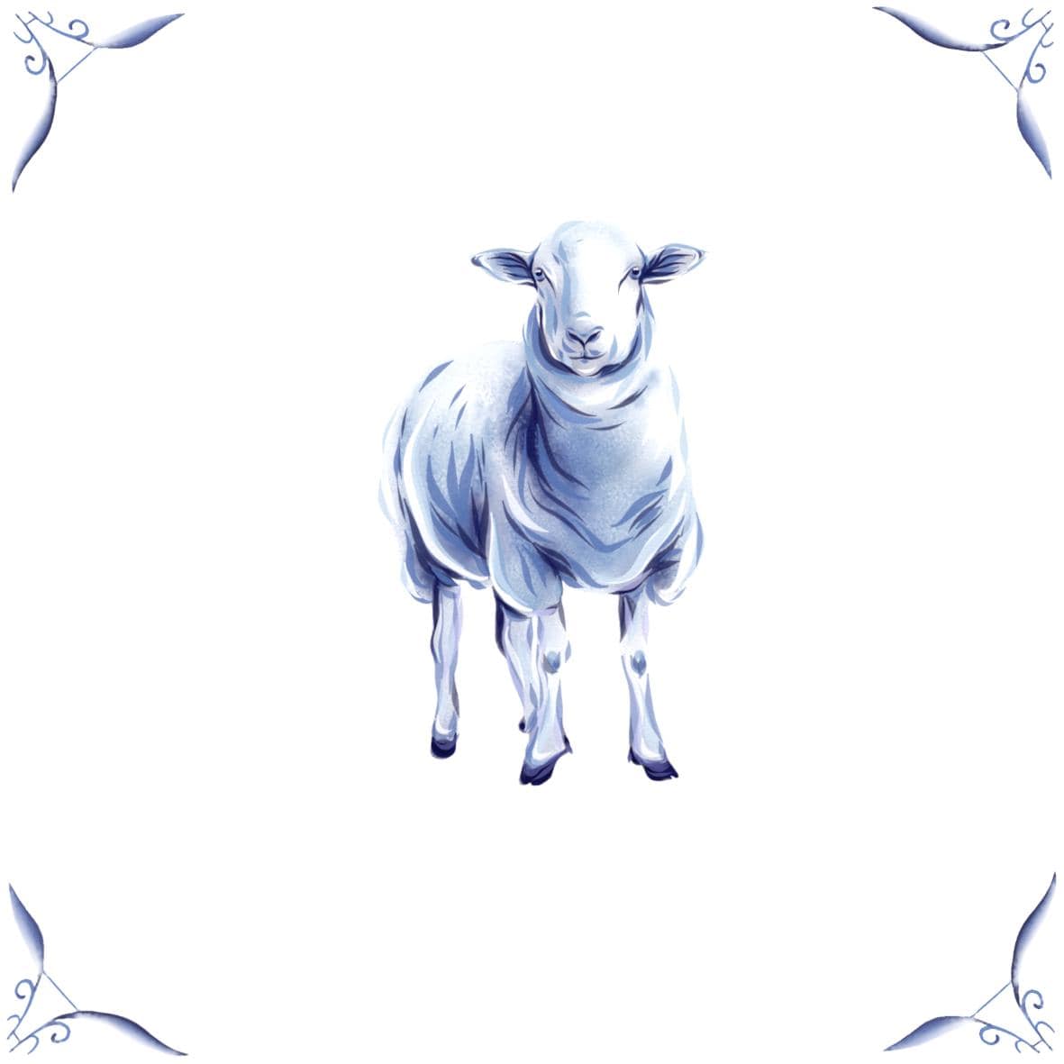Delft Blue Ceramic Tile- Sheep︱Bathroom Tile, Splashback, Kitchen Tiles, Modern Dutch Style
