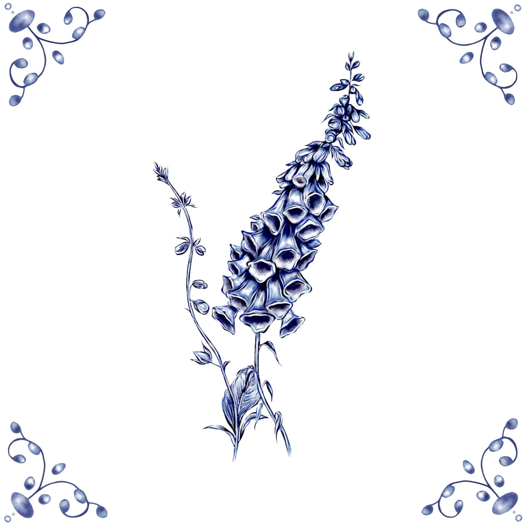 Delft Blue Ceramic Tile- Delphinium︱Bathroom Tile, Splashback, Kitchen Tiles, Modern Dutch Style