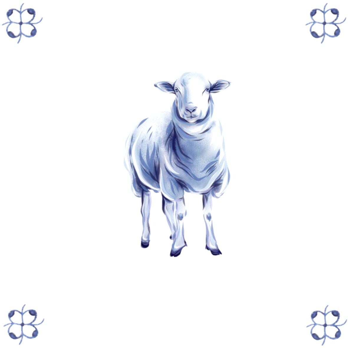 Delft Blue Ceramic Tile- Sheep︱Bathroom Tile, Splashback, Kitchen Tiles, Modern Dutch Style