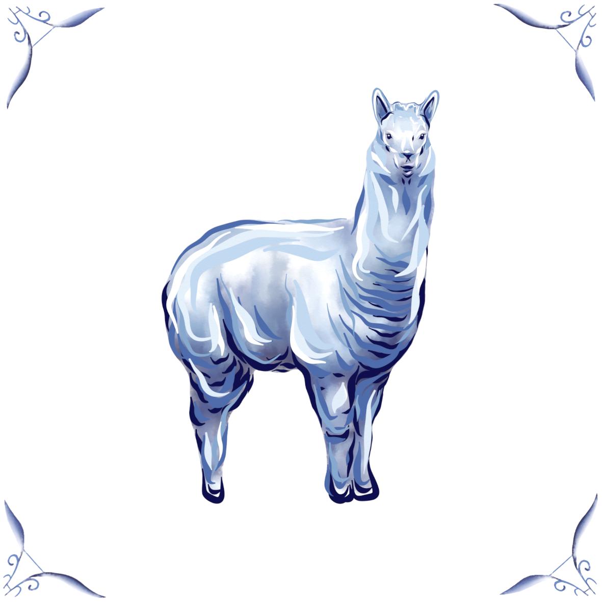 Delft Blue Ceramic Tile- Alpaca / Lllama︱Bathroom Tile, Splashback, Kitchen Tiles, Modern Dutch Style