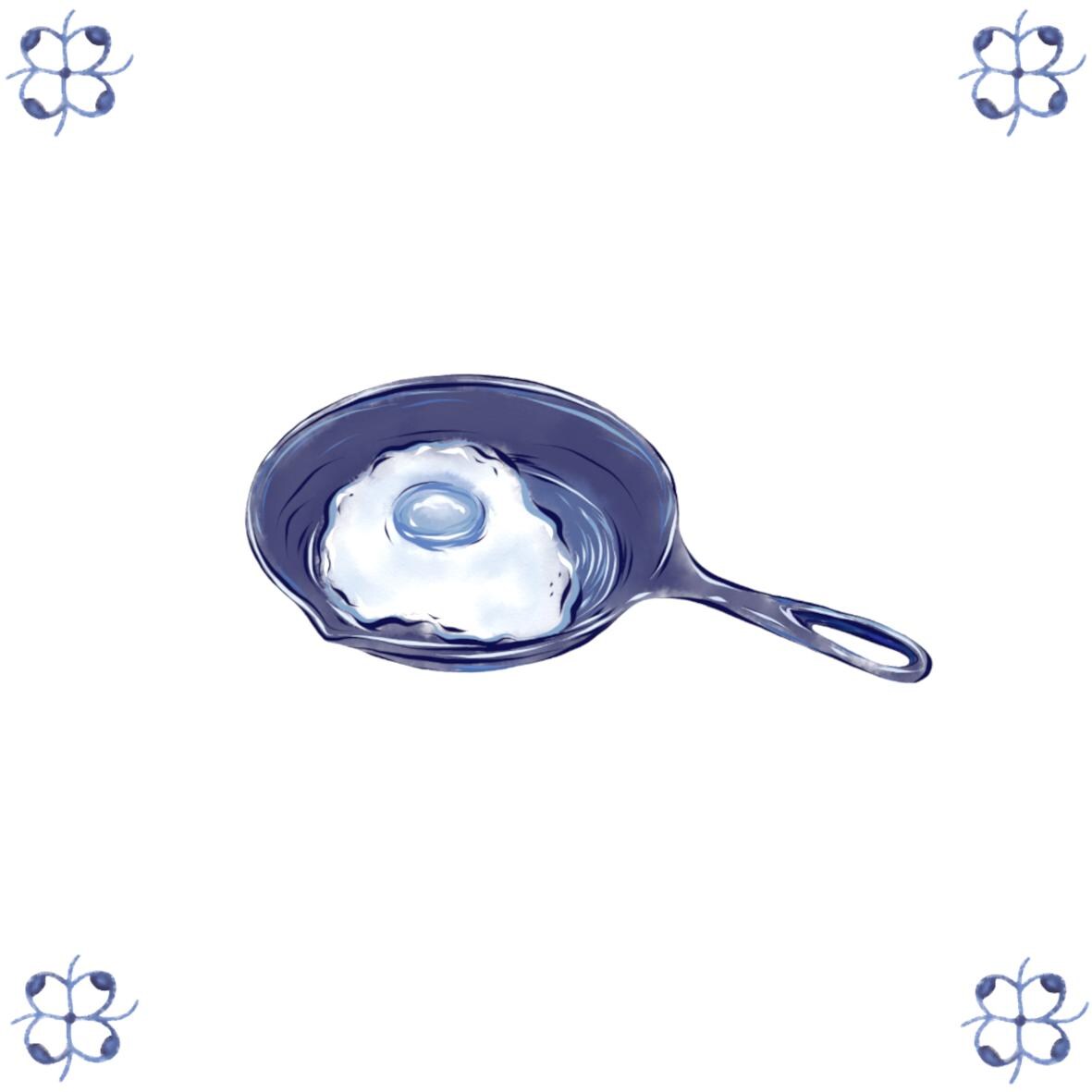 Delft Blue Ceramic Tile- Fried Egg︱Bathroom Tile, Splashback, Kitchen Tiles, Modern Dutch Style
