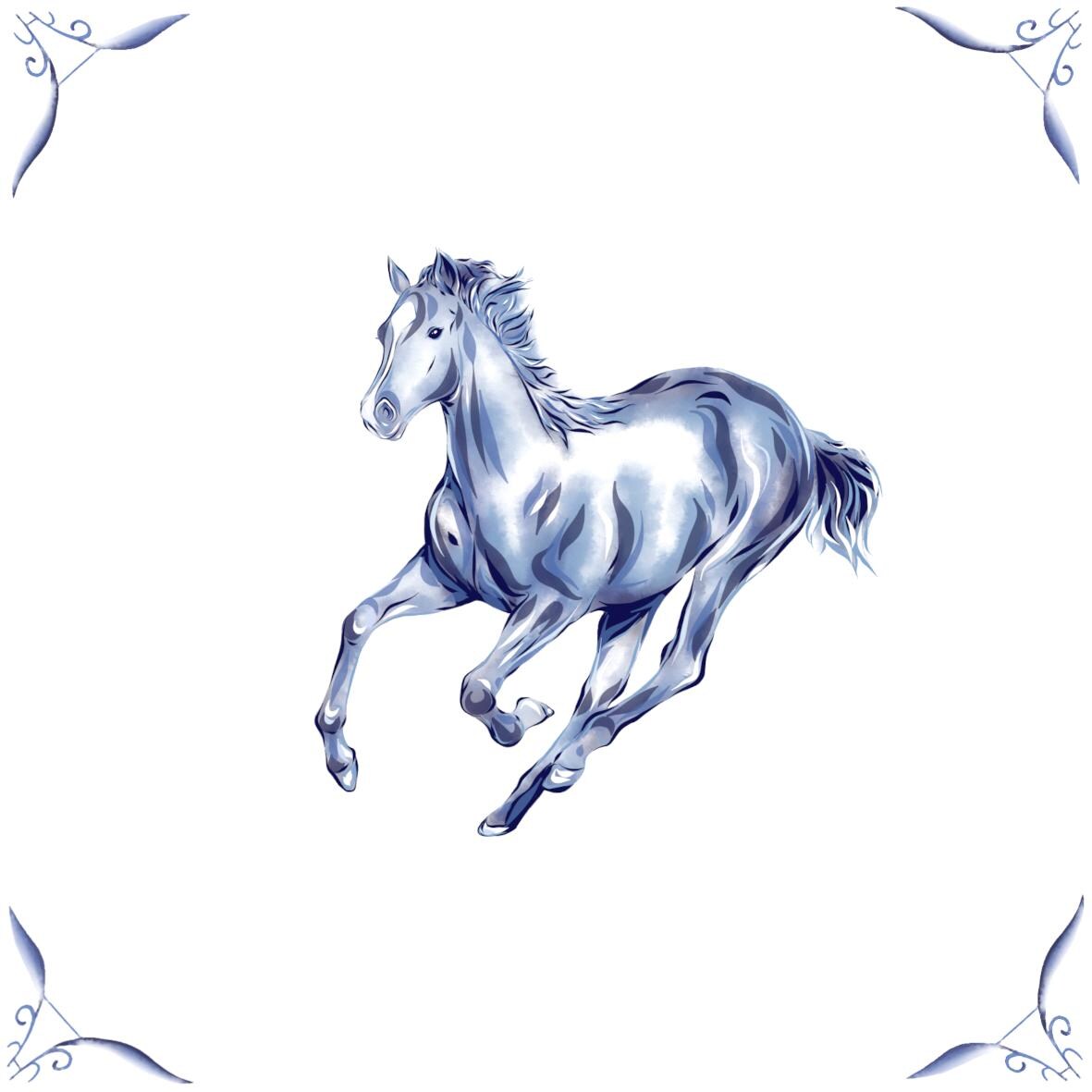 Delft Blue Ceramic Tile- Horse︱Bathroom Tile, Splashback, Kitchen Tiles, Modern Dutch Style