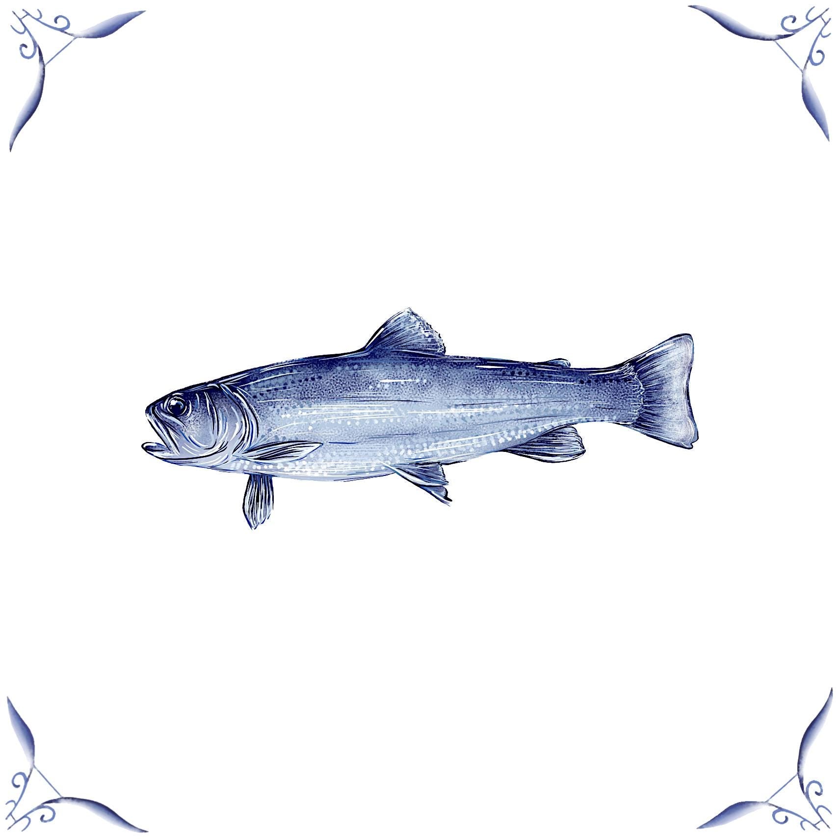 Delft Blue Ceramic Tile- Brook Trout︱Bathroom Tile, Splashback, Kitchen Tiles, Modern Dutch Style