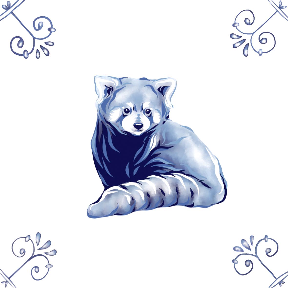 Delft Blue Ceramic Tile- Red Panda︱Bathroom Tile, Splashback, Kitchen Tiles, Modern Dutch Style