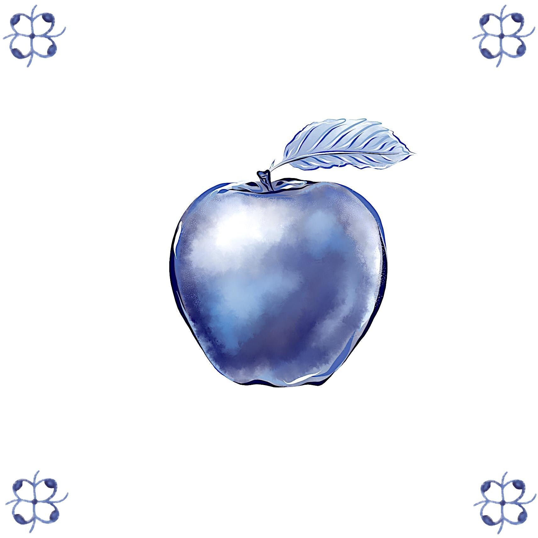 Delft Blue Ceramic Tile- Apple︱Bathroom Tile, Splashback, Kitchen Tiles, Modern Dutch Style