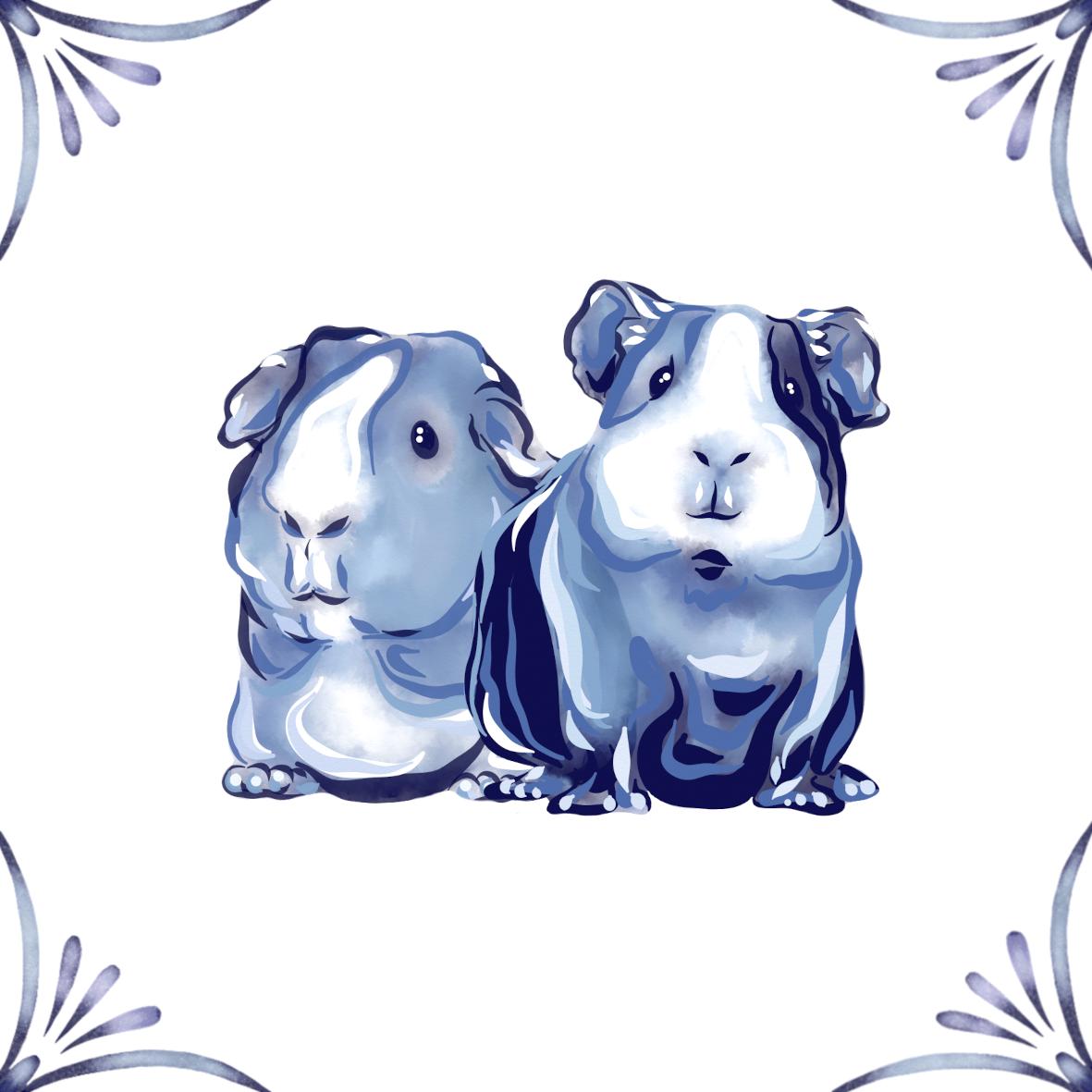 Delft Blue Ceramic Tile- Guinea Pigs︱Bathroom Tile, Splashback, Kitchen Tiles, Modern Dutch Style