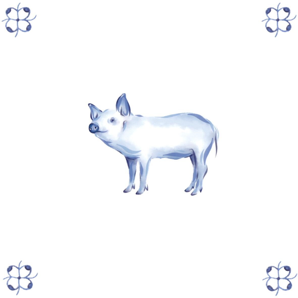 Delft Blue Ceramic Tile- Pig︱Bathroom Tile, Splashback, Kitchen Tiles, Modern Dutch Style