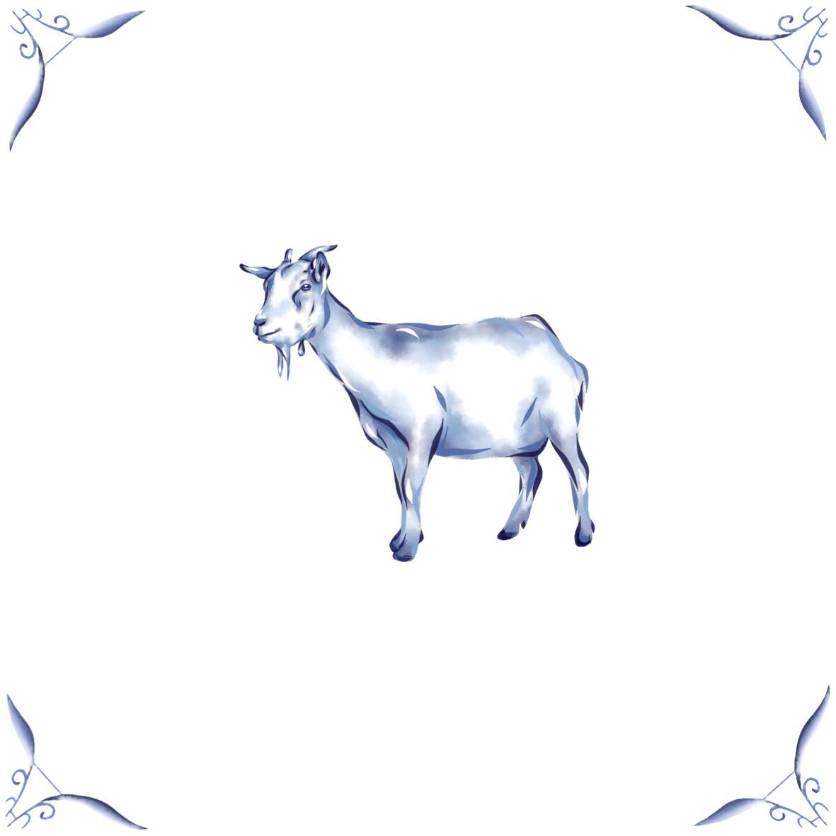 Delft Blue Ceramic Tile- Goat︱Bathroom Tile, Splashback, Kitchen Tiles, Modern Dutch Style