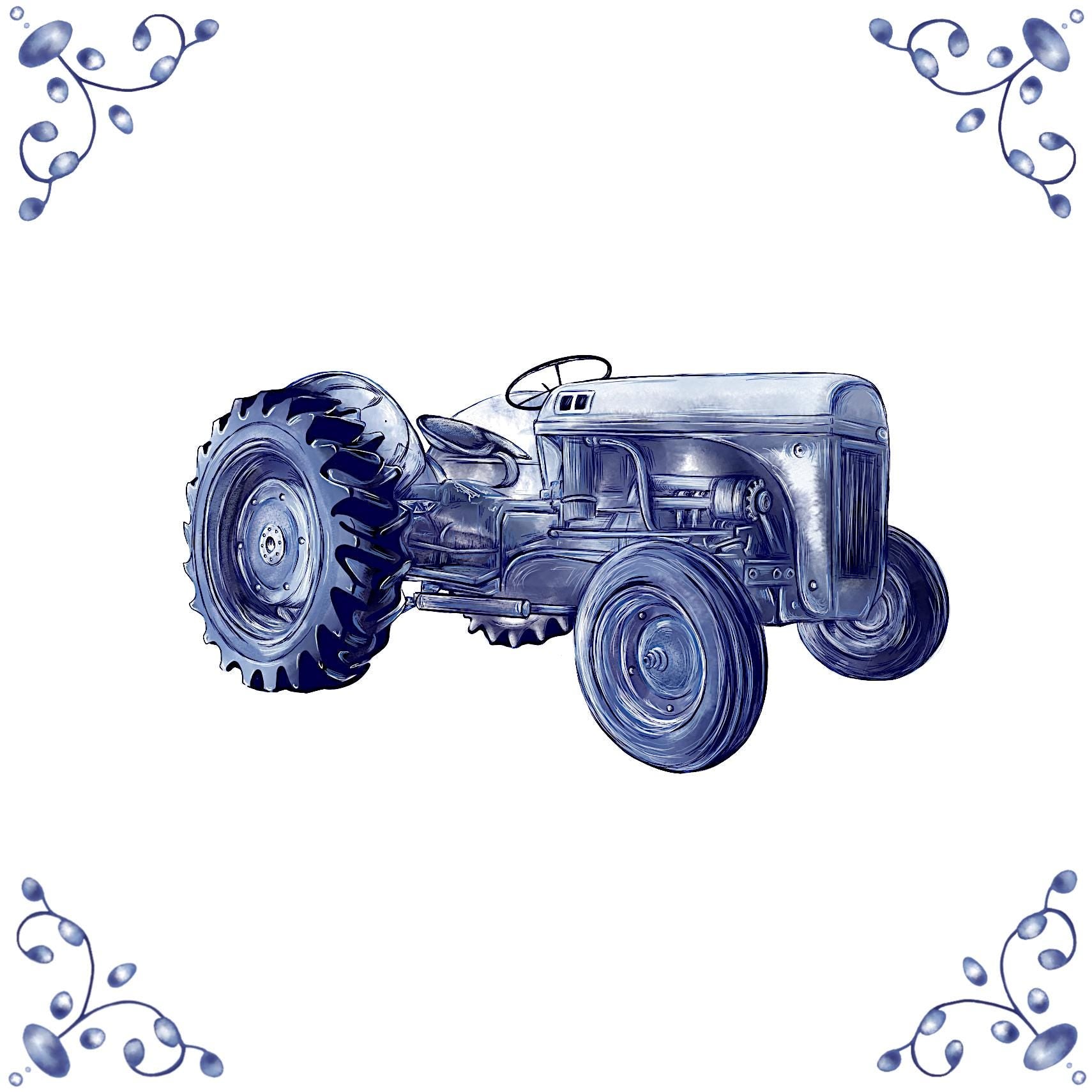 Delft Blue Ceramic Tile- Tractor︱Bathroom Tile, Splashback, Kitchen Tiles, Modern Dutch Style