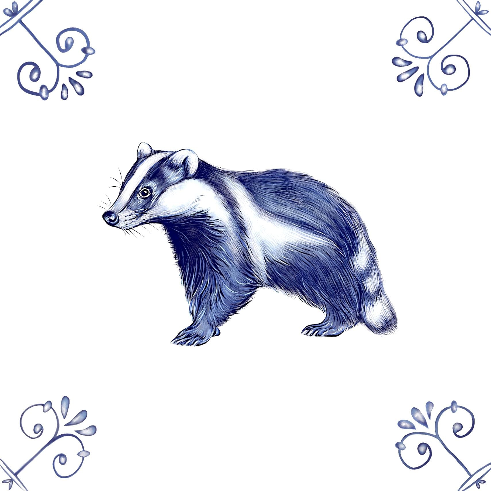 Delft Blue Ceramic Tile- Badger︱Bathroom Tile, Splashback, Kitchen Tile, Modern Dutch Style