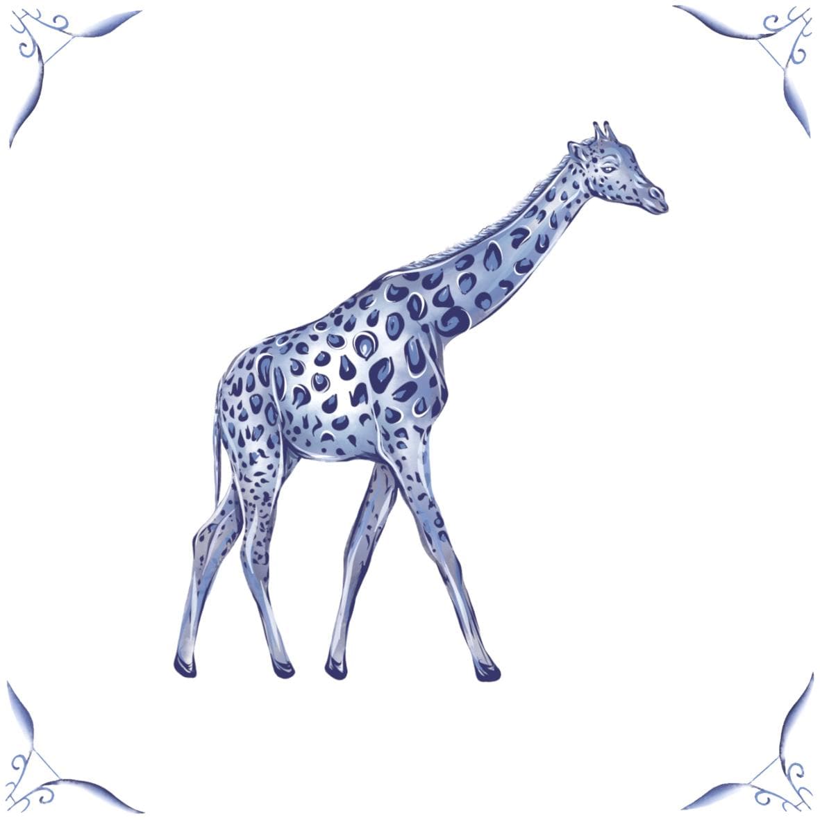 Delft Blue Ceramic Tile- Giraffe︱Bathroom Tile, Splashback, Kitchen Tiles, Modern Dutch Style