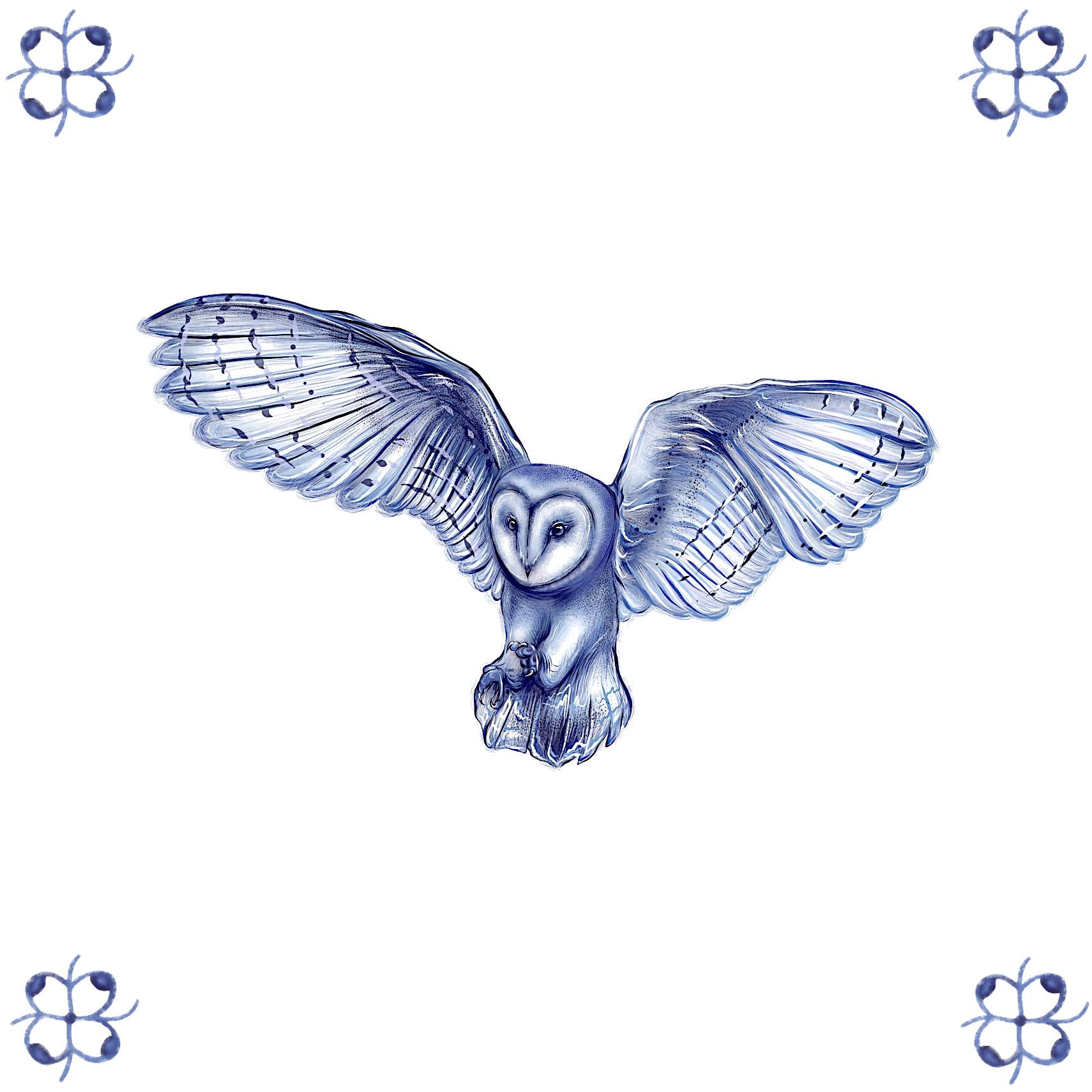Delft Blue Detailed Barn Owl Ceramic Tile – Dutch Style Kitchen Decor
