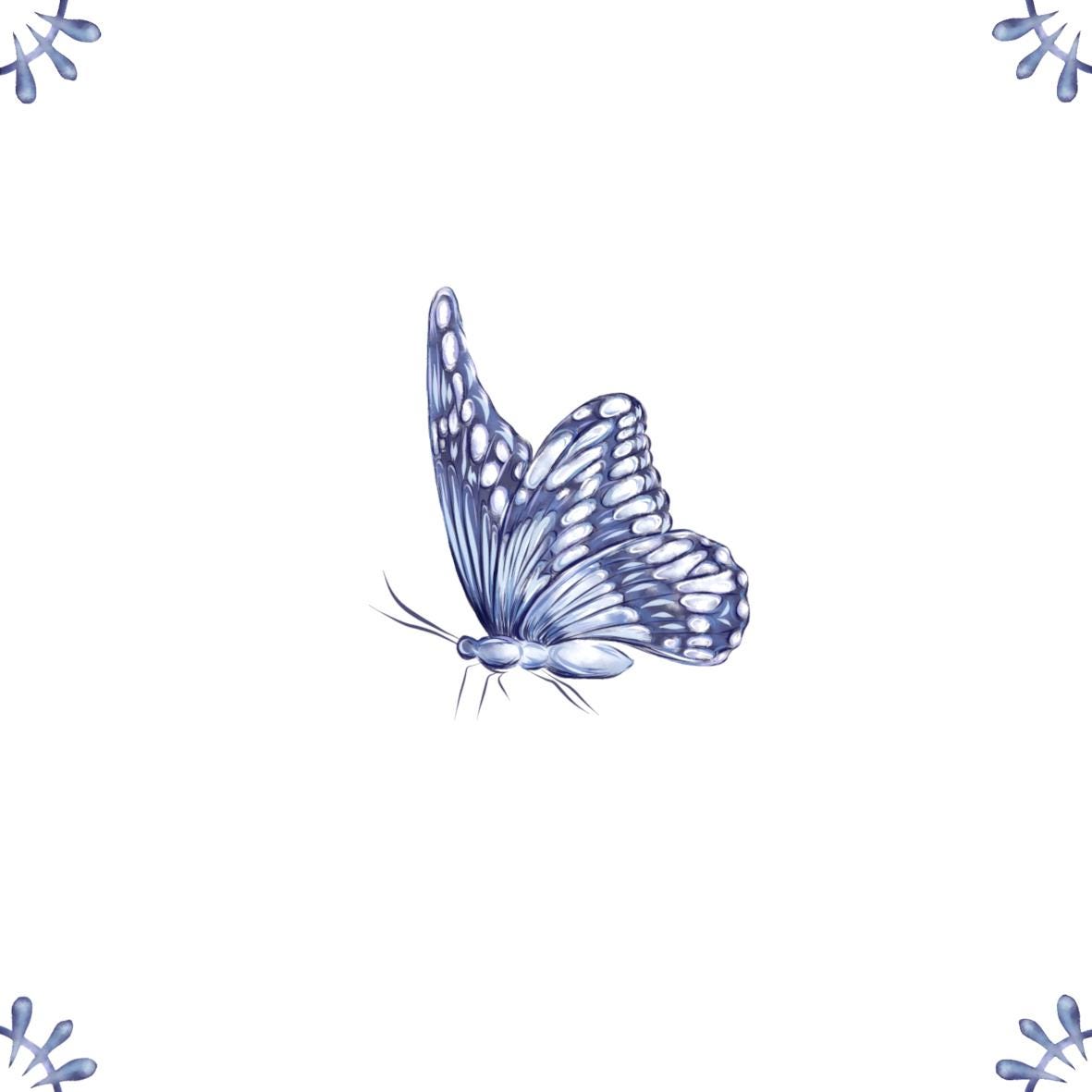 Delft Blue Ceramic Tile- Monarch Butterfly︱Bathroom Tile, Splashback, Kitchen Tiles, Modern Dutch Style