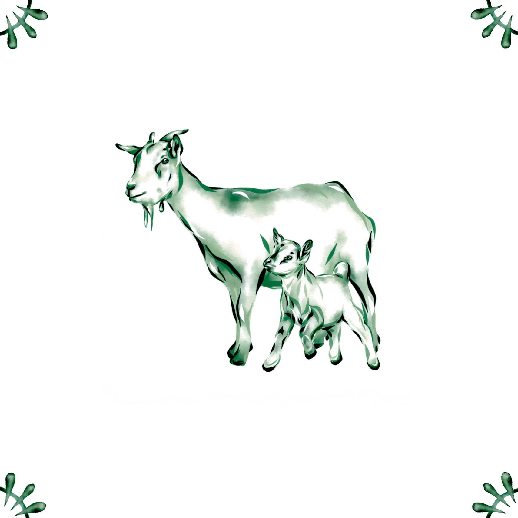 Delft Blue Ceramic Tile- Goat and Kid︱Bathroom Tile, Splashback, Kitchen Tiles, Modern Dutch Style