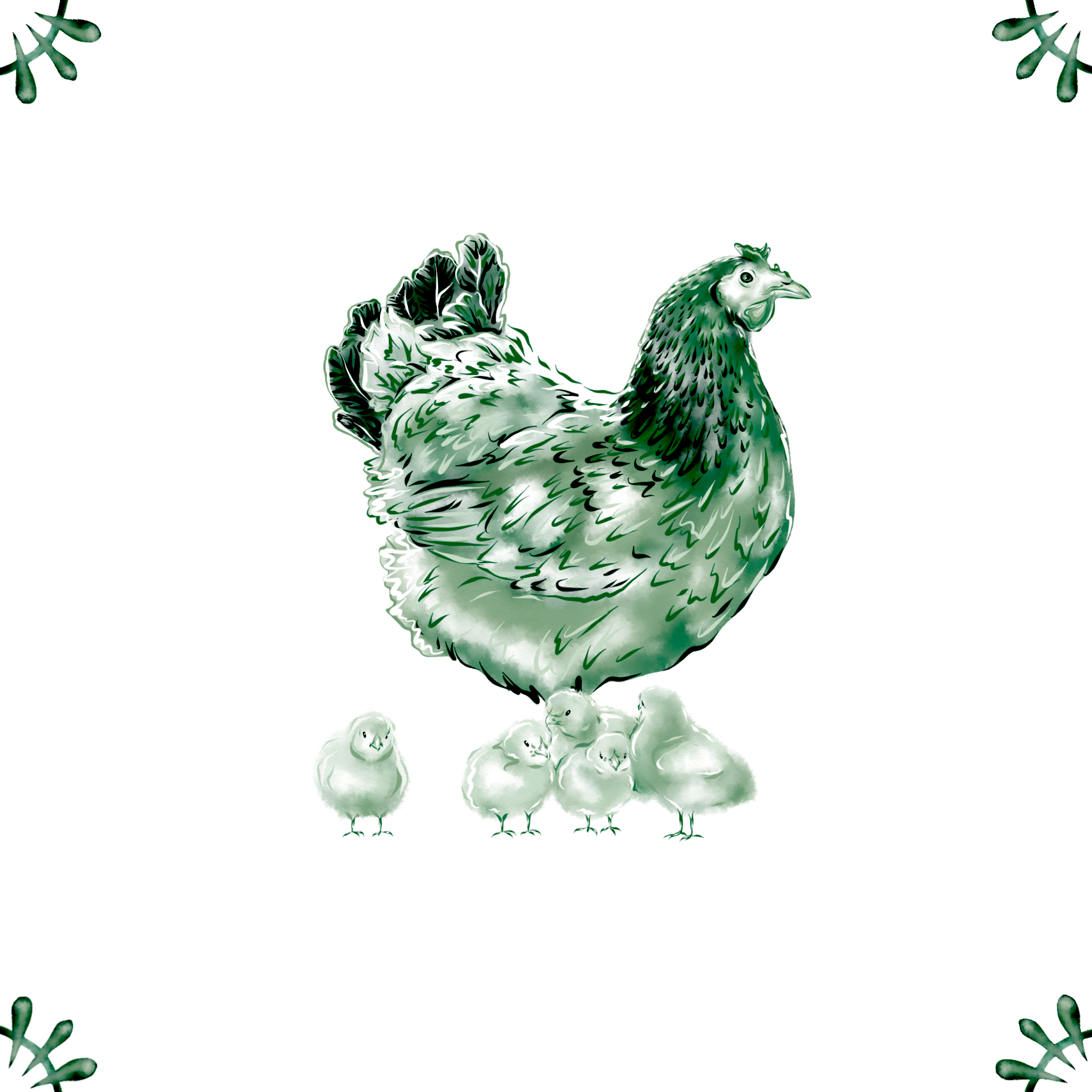 Delft Blue Ceramic Tile- Hen and Chicks︱Bathroom Tile, Splashback, Kitchen Tiles, Modern Dutch Style