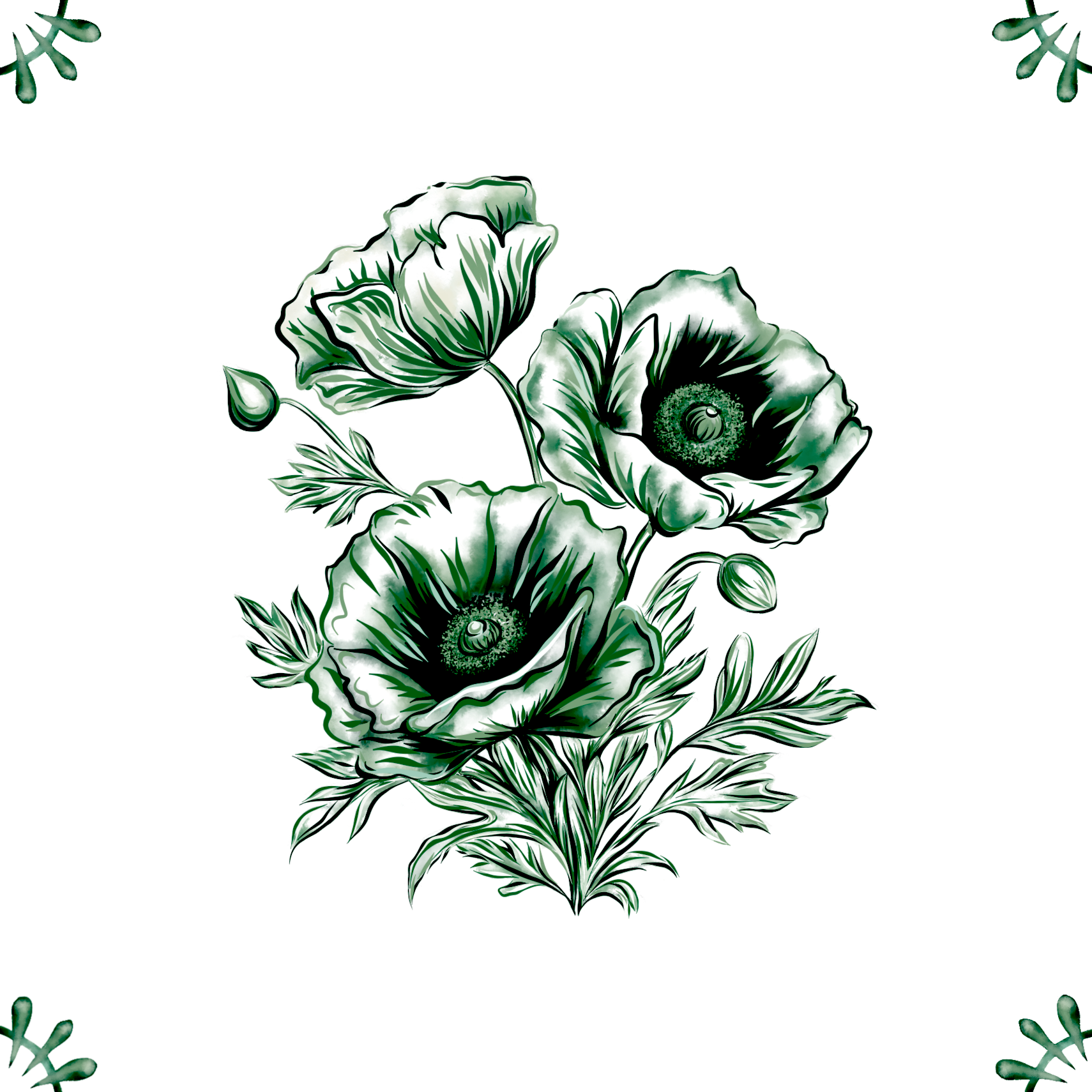 Delft Blue Ceramic Tile- Poppy︱Bathroom Tile, Splashback, Kitchen Tiles, Modern Dutch Style