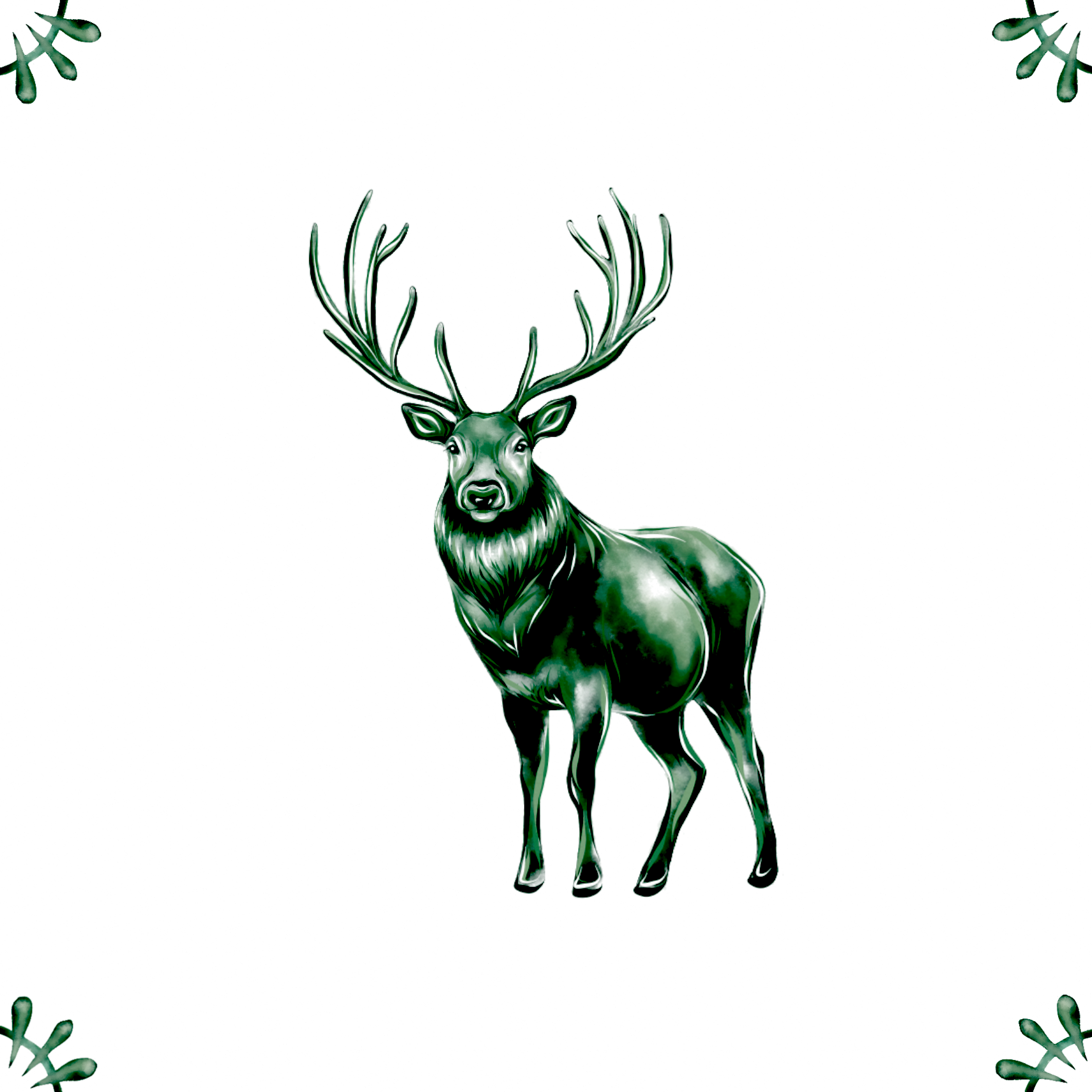 Delft Blue Ceramic Tile- Stag Reindeer︱Bathroom Tile, Splashback, Kitchen Tiles, Modern Dutch Style