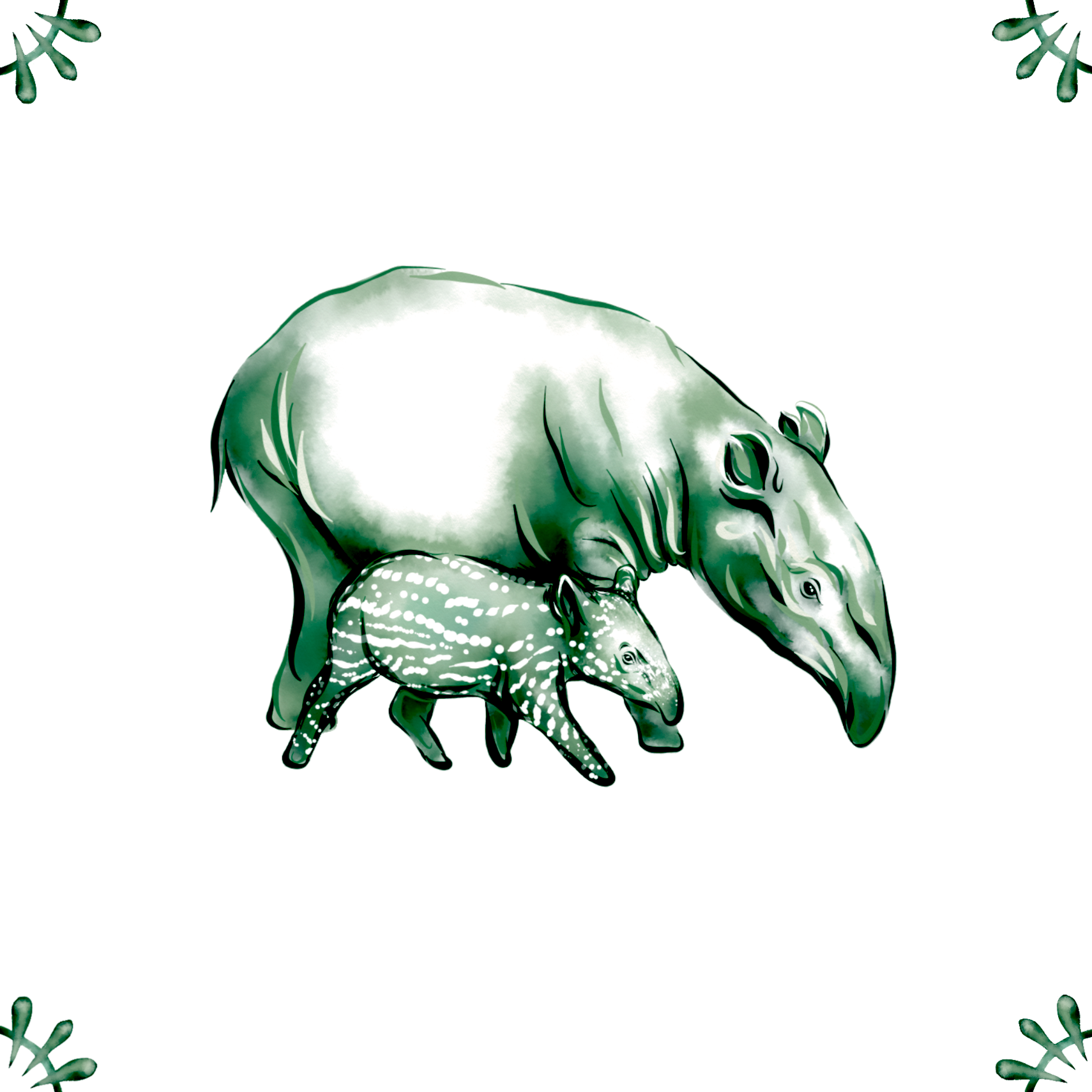 Delft Blue Ceramic Tile- Tapir and Baby︱Bathroom Tile, Splashback, Kitchen Tiles, Modern Dutch Style