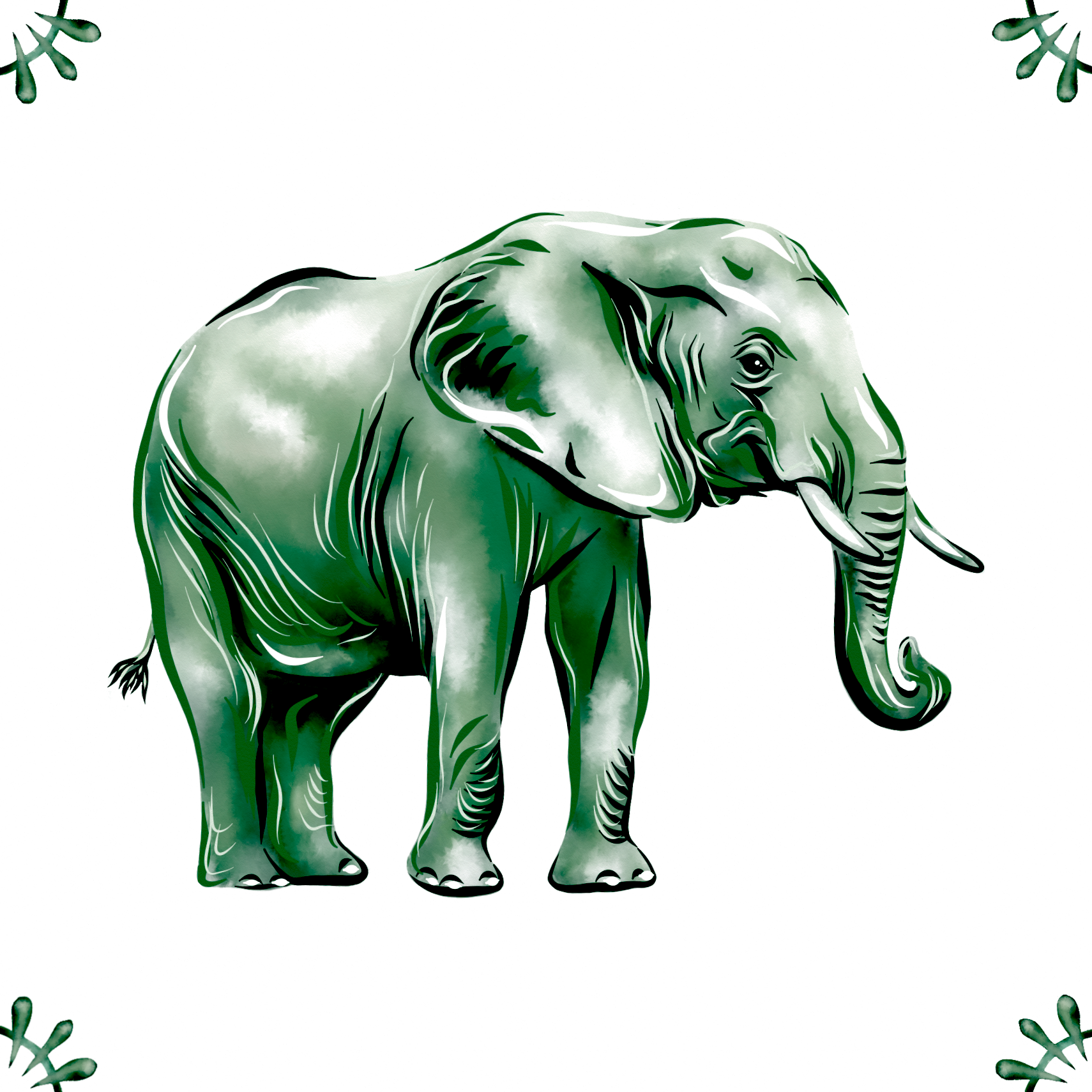 Delft Blue Ceramic Tile- African Elephant︱Bathroom Tile, Splashback, Kitchen Tiles, Modern Dutch Style
