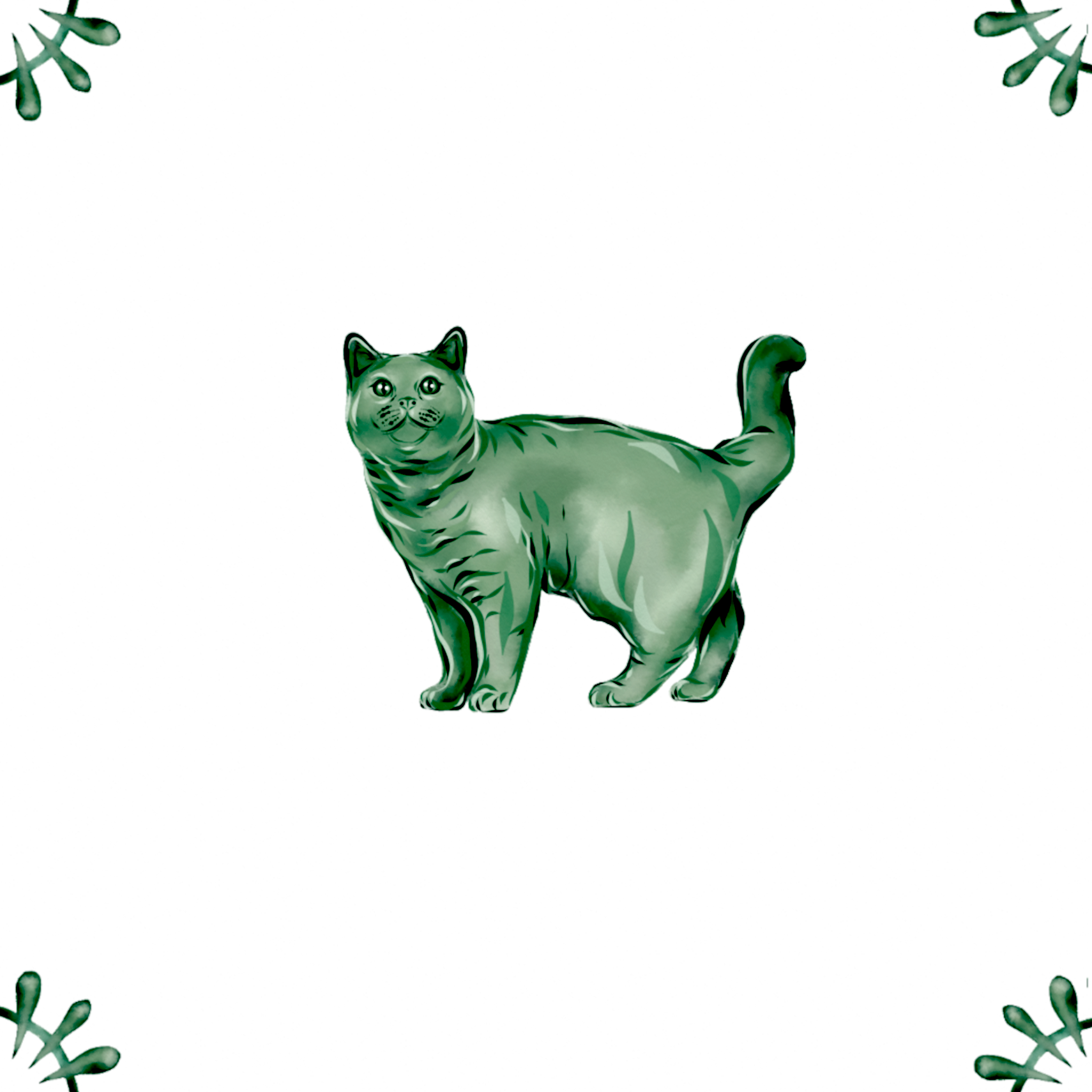 Delft Blue Ceramic Tile- British Shorthair Cat︱Bathroom Tile, Splashback, Kitchen Tiles, Modern Dutch Style