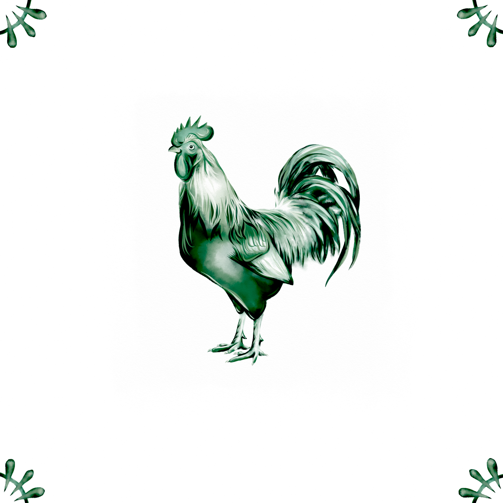 Delft Blue Ceramic Tile- Cockerel︱Bathroom Tile, Splashback, Kitchen Tiles, Modern Dutch Style