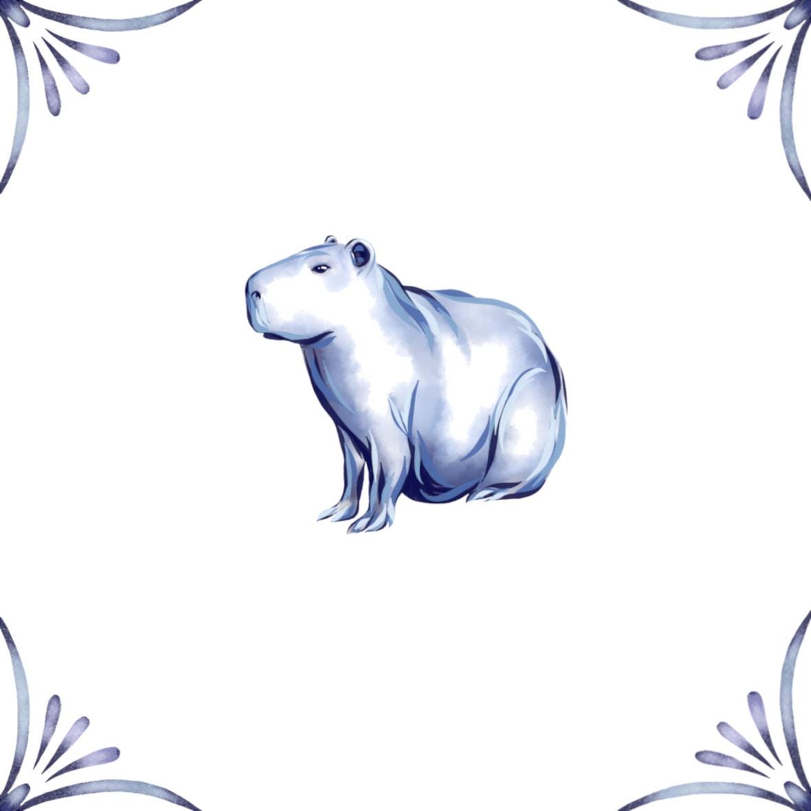 Delft Blue Ceramic Tile- Capybara︱Bathroom Tile, Splashback, Kitchen Tiles, Modern Dutch Style
