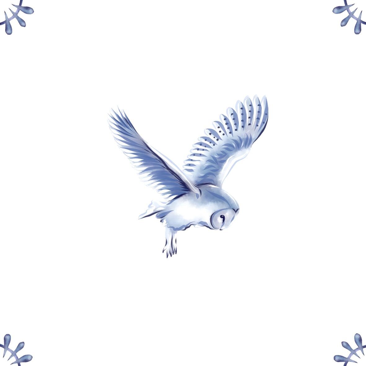 Delft Blue Ceramic Tile- Barn Owl︱Bathroom Tile, Splashback, Kitchen Tiles, Modern Dutch Style
