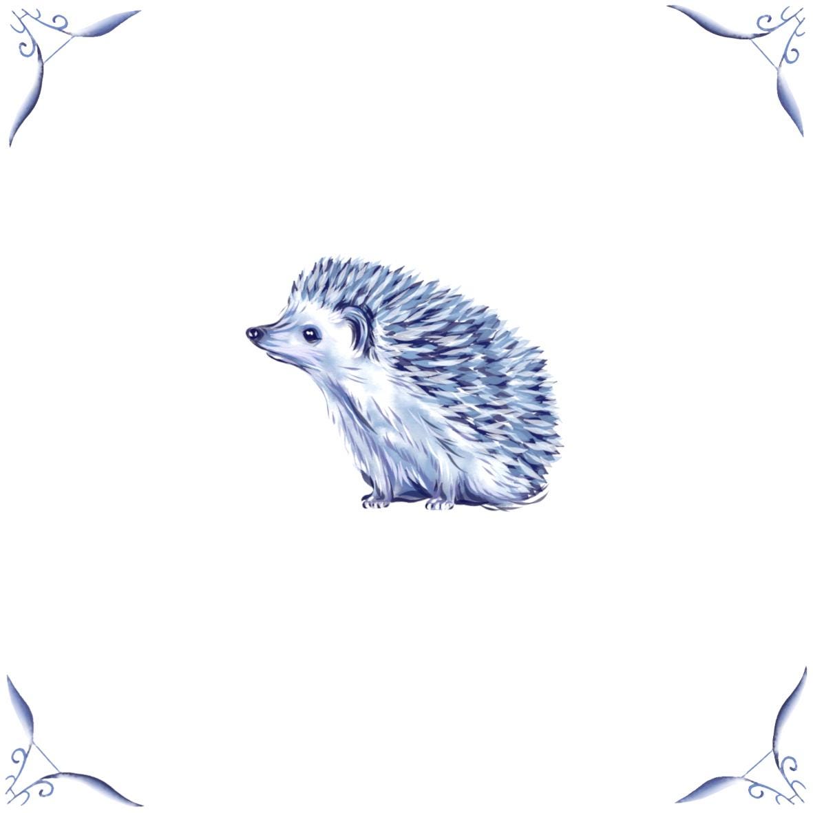 Delft Blue Ceramic Tile- Hedgehog︱Bathroom Tile, Splashback, Kitchen Tiles, Modern Dutch Style