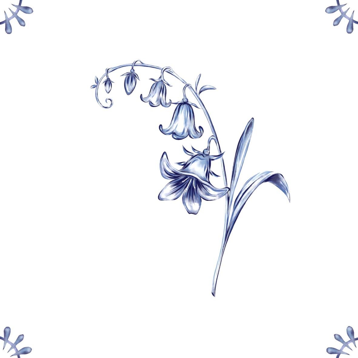 Delft Blue Ceramic Tile- Bluebell︱Bathroom Tile, Splashback, Kitchen Tiles, Modern Dutch Style