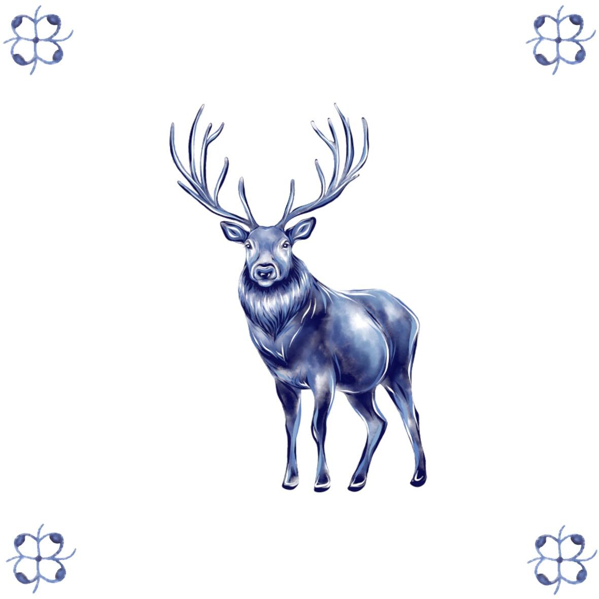 Delft Blue Ceramic Tile- Stag Reindeer︱Bathroom Tile, Splashback, Kitchen Tiles, Modern Dutch Style