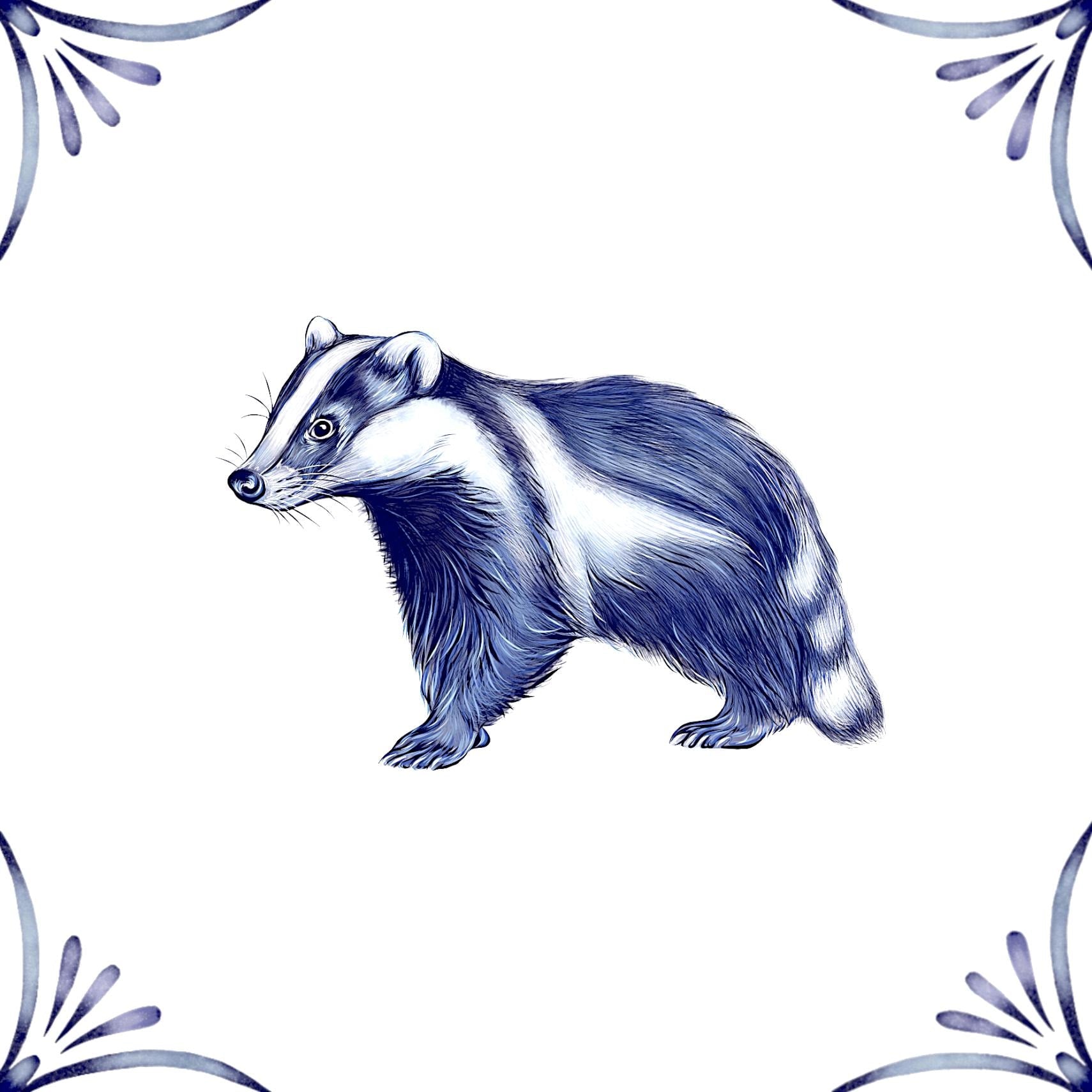 Delft Blue Ceramic Tile- Badger︱Bathroom Tile, Splashback, Kitchen Tile, Modern Dutch Style