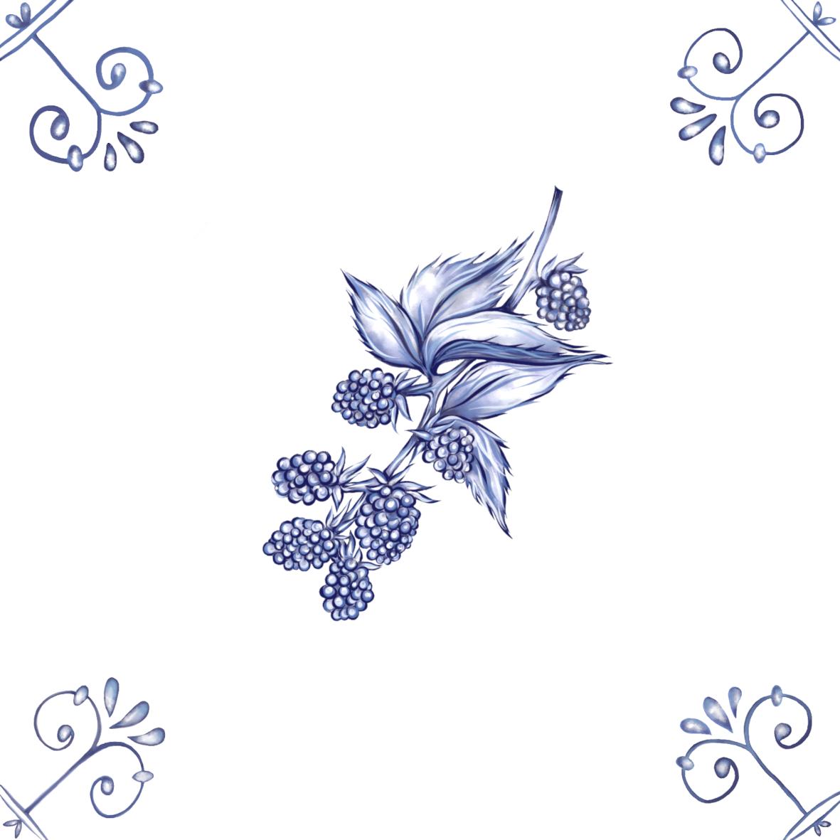 Delft Blue Ceramic Tile- Blackberry︱Bathroom Tile, Splashback, Kitchen Tiles, Modern Dutch Style