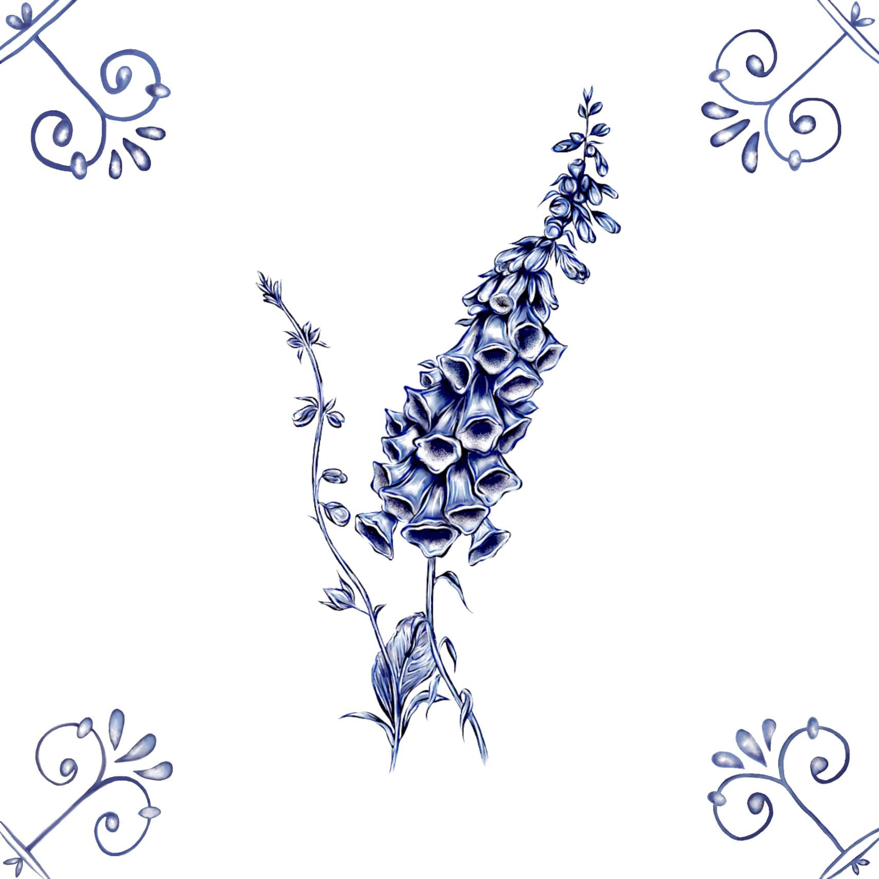 Delft Blue Ceramic Tile- Delphinium︱Bathroom Tile, Splashback, Kitchen Tiles, Modern Dutch Style