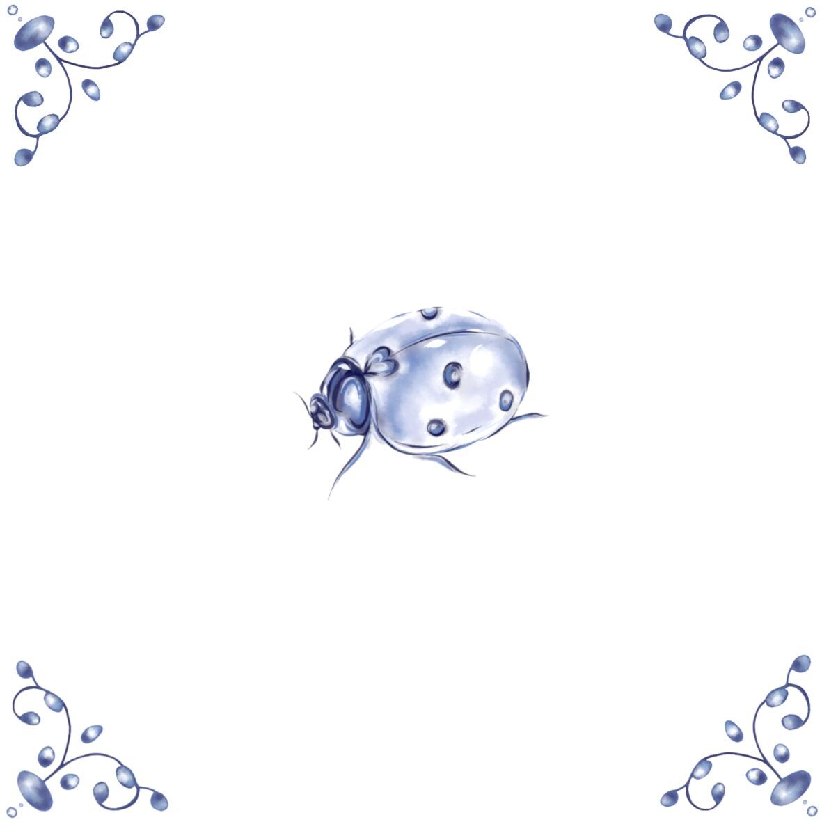 Delft Blue Ceramic Tile- Ladybird︱Bathroom Tile, Splashback, Kitchen Tiles, Modern Dutch Style