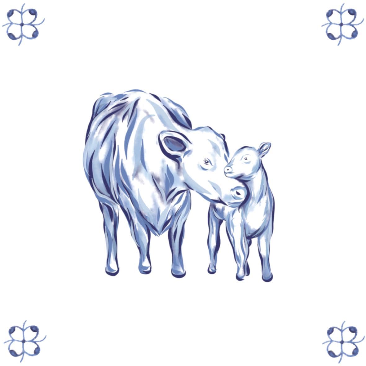 Delft Blue Ceramic Tile- Cow and Calf︱Bathroom Tile, Splashback, Kitchen Tiles, Modern Dutch Style
