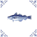 Delft Blue Ceramic Tile- Cod Fish︱Bathroom Tile, Splashback, Kitchen Tiles, Modern Dutch Style